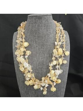 Cookie Lee Multi Strand Layered Beaded Necklace Gold Clear Glass Statement w Tag
